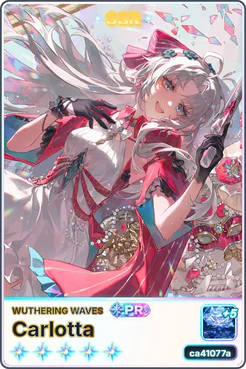 Carlotta Prestige SSR card with amplified prismatic foil and the PR badge